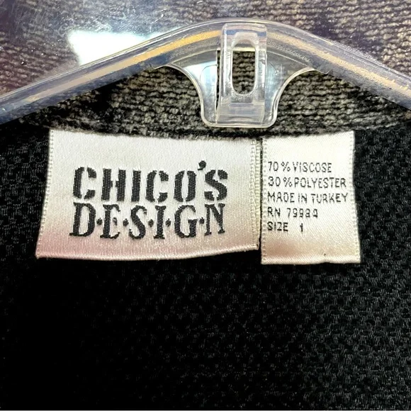 Chico’s Design Black And Gray Abstract Pattern Jacket Sz 1 Artsy Patchwork Vtg - Picture 3 of 5